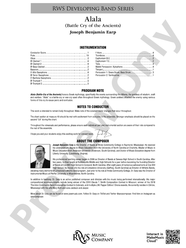 Alala - Battle Cry of the Ancients - Concert Band Conductor Score & Parts (Digital Download)