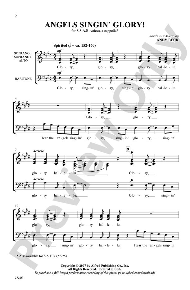 Angels Singin' Glory! – SSAB, a cappella Choral Octavo (Digital Download)
