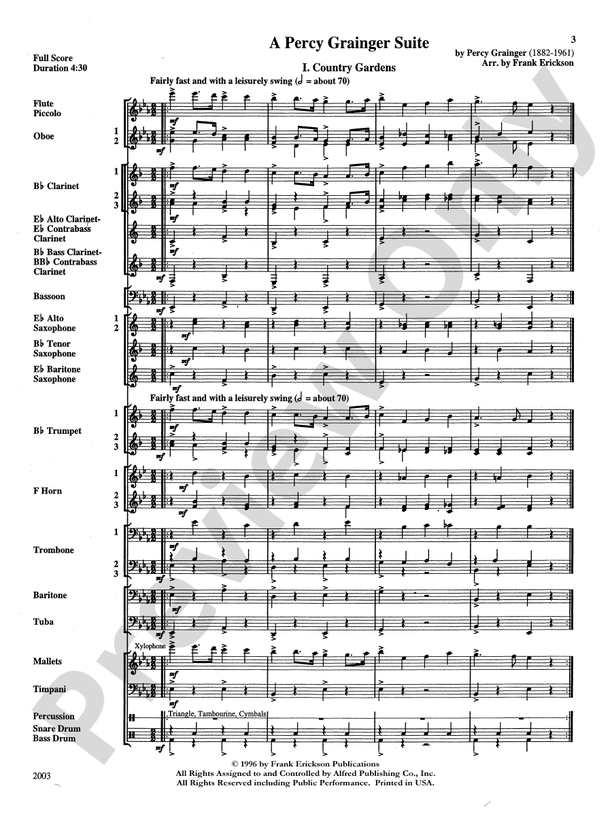 A Percy Grainger Suite - Concert Band Conductor Score & Parts (Digital Download)