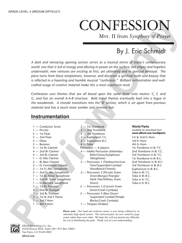 Confession (Movement 2 of Symphony of Prayer) - Concert Band Conductor Score & Parts (Digital Download)