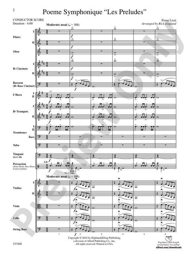 Poeme Symphonique "Les Preludes" – Full Orchestra Conductor Score & Parts (Digital Download)