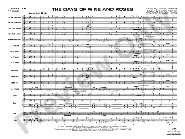 The Days of Wine and Roses (Grade 3) - Jazz Ensemble Conductor Score & Parts (Digital Download)
