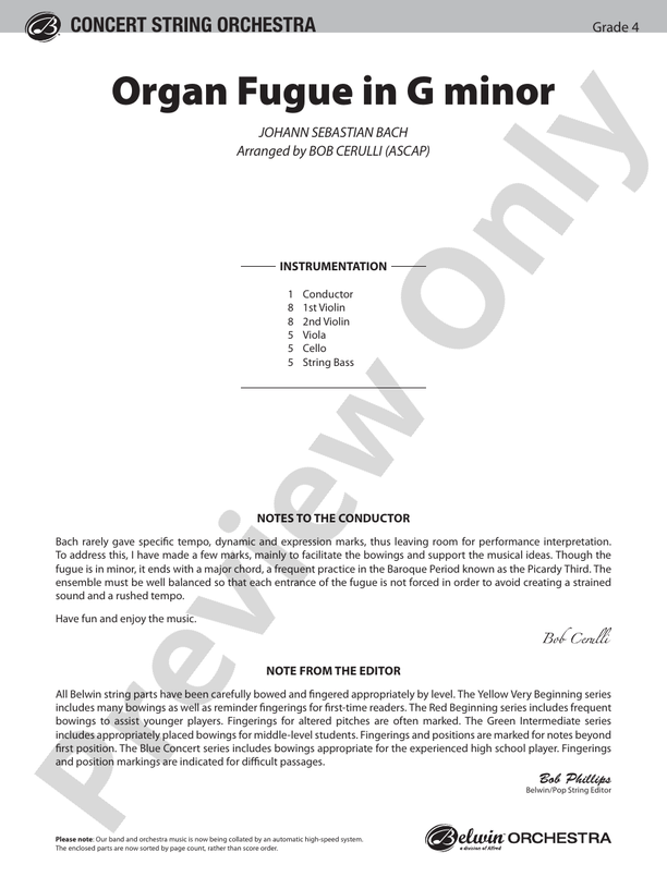 Organ Fugue in G Minor – String Orchestra Conductor Score & Parts (Digital Download)