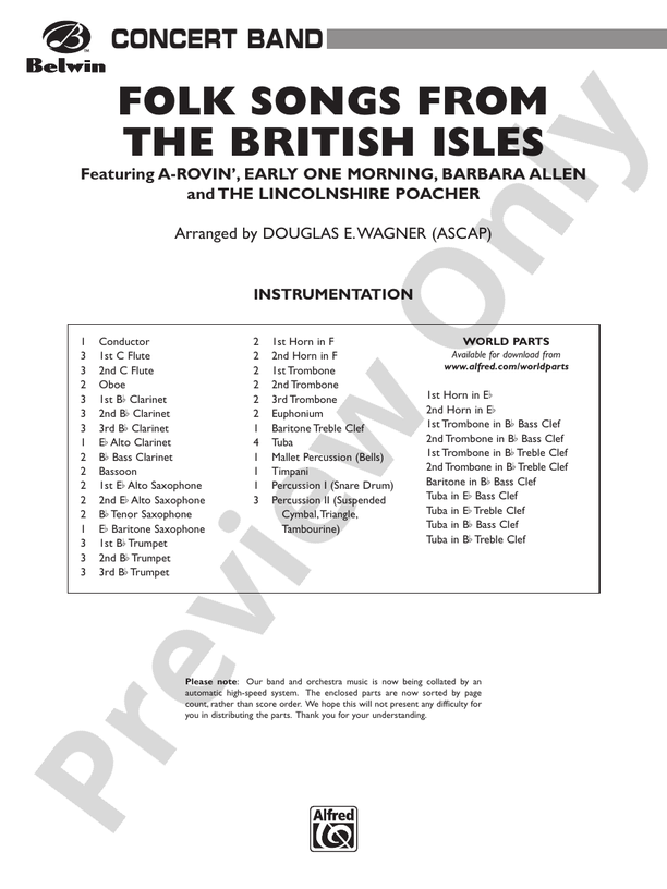Folk Songs from the British Isles - Concert Band Conductor Score & Parts (Digital Download)