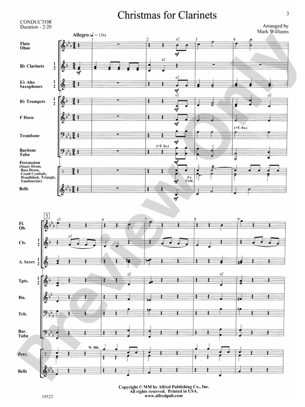 Christmas for Clarinets - Concert Band Conductor Score & Parts (Digital Download)