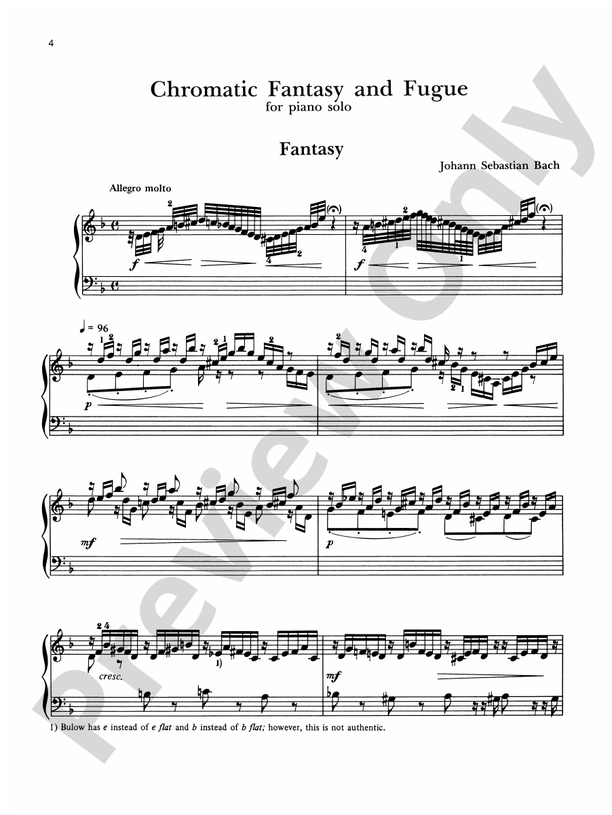 Bach - Chromatic Fantasy and Fugue (Ed. Hans Bischoff, translation by Alexander Lipsky) - Piano Solo (Digital Download)