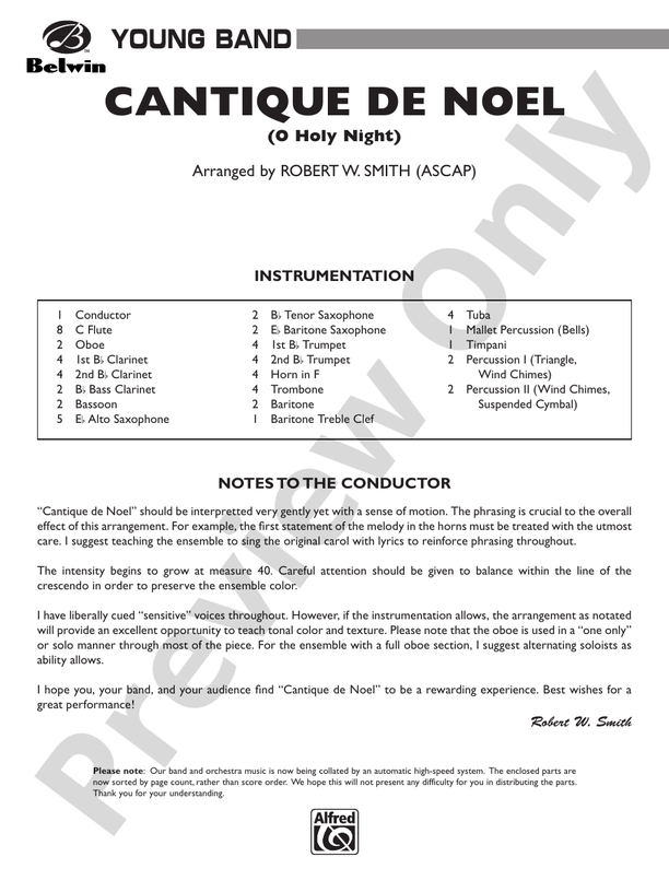 Cantique de Noel (O Holy Night) - Concert Band Conductor Score & Parts (Digital Download)