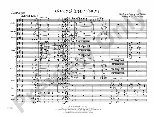 Willow Weep for Me - Jazz Ensemble Conductor Score & Parts(Digital Download)