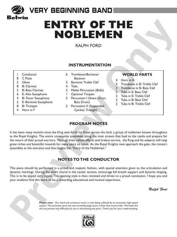 Entry of the Noblemen - Concert Band Conductor Score & Parts (Digital Download)