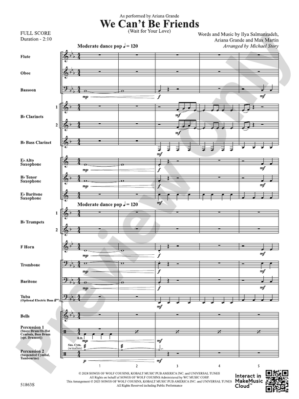 We Can't Be Friends - Concert Band Conductor Score & Parts(Digital Download)