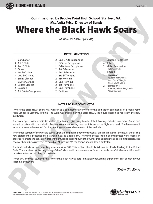 Where the Black Hawk Soars - Concert Band Conductor Score & Parts (Digital Download)