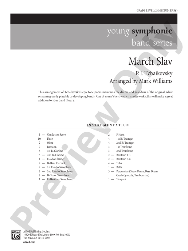 March Slav (Arr. Mark Williams) - Concert Band Conductor Score & Parts (Digital Download)