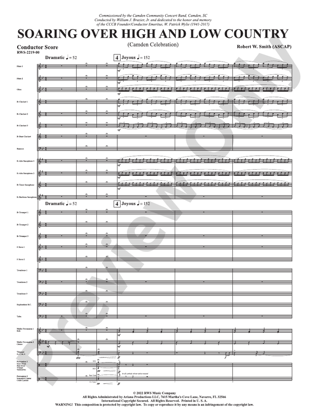Soaring Over High and Low Country - Camden Celebration - Concert Band Conductor Score & Parts(Digital Download)