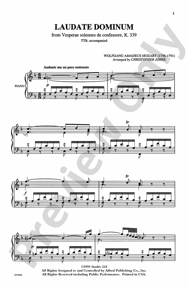 Laudate Dominum (from Vesperae Solennes De Confessore, K. 339) – TTB Choral Octavo (Digital Download)