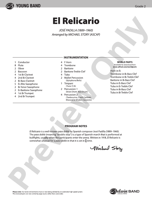El Relicario (Grade 2) - Concert Band Conductor Score & Parts (Digital Download)