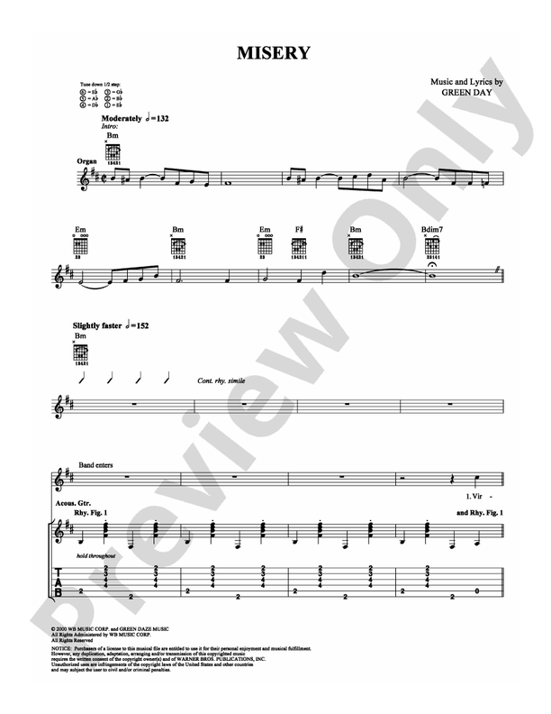 Misery - Green Day - Guitar TAB (Digital Download)