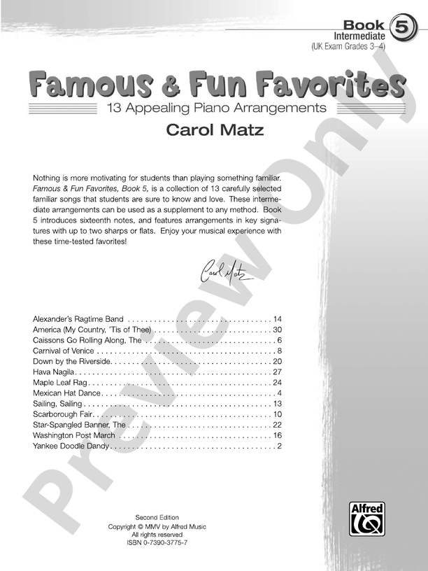 Famous & Fun Favorites, Book 5: 16 Appealing Piano Arrangements - Piano (Digital Download)