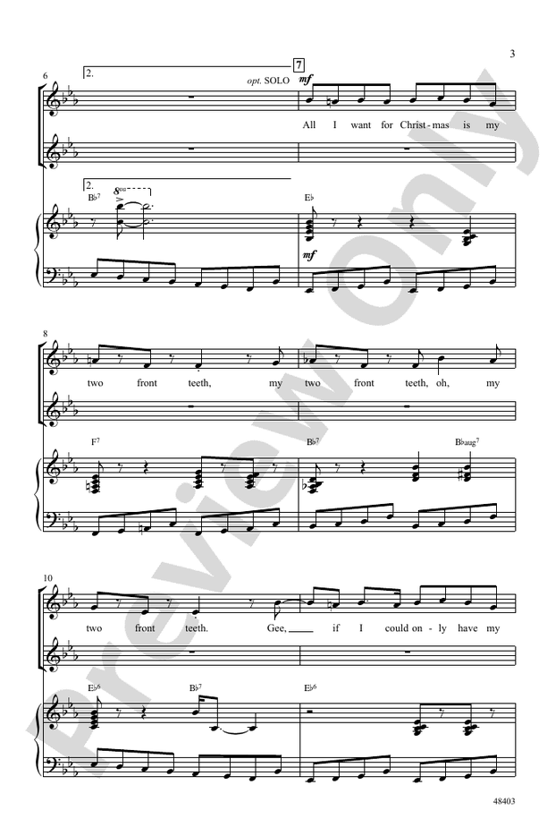 All I Want for Christmas Is My Two Front Teeth - SSA Choral Octavo (Digital Download)