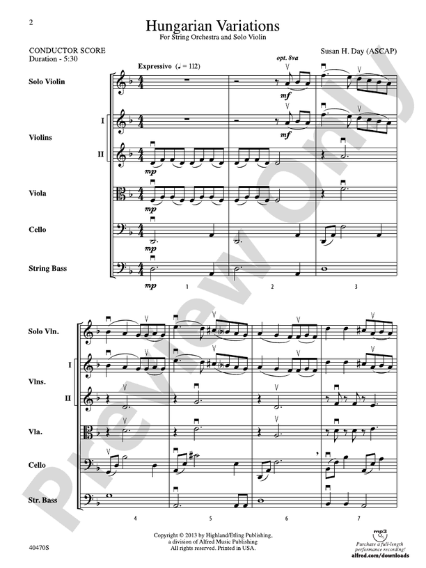Hungarian Variations – String Orchestra Conductor Score & Parts (Digital Download)