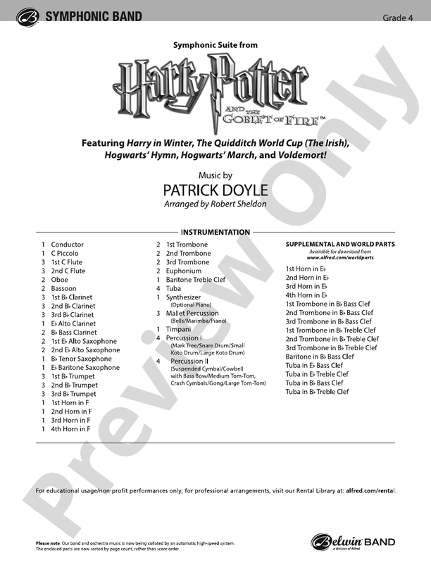 Harry Potter and the Goblet of Fire, Symphonic Suite from - Concert Band Conductor Score & Parts (Digital Download)
