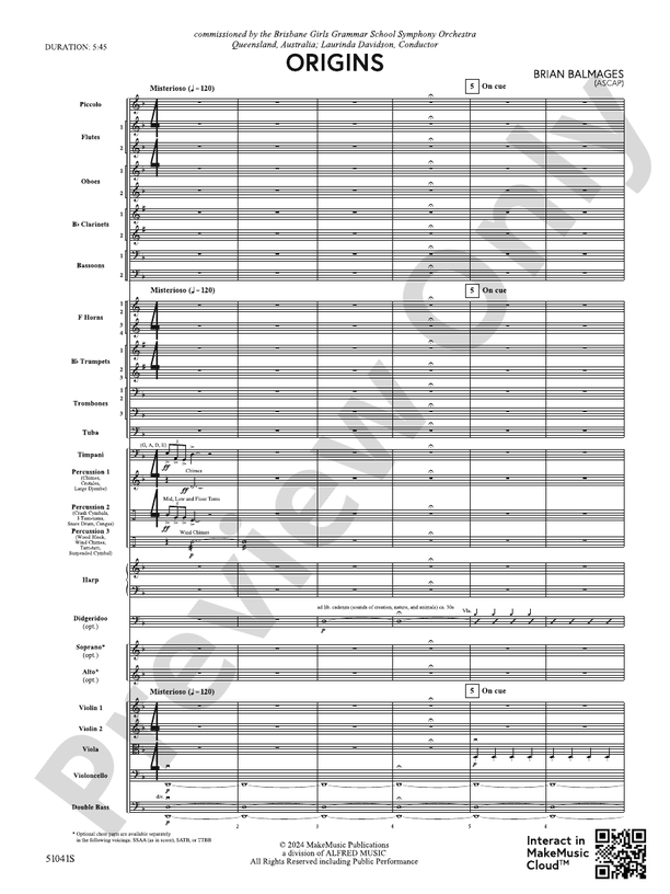 Origins – Full Orchestra Conductor Score & Parts (Digital Download)