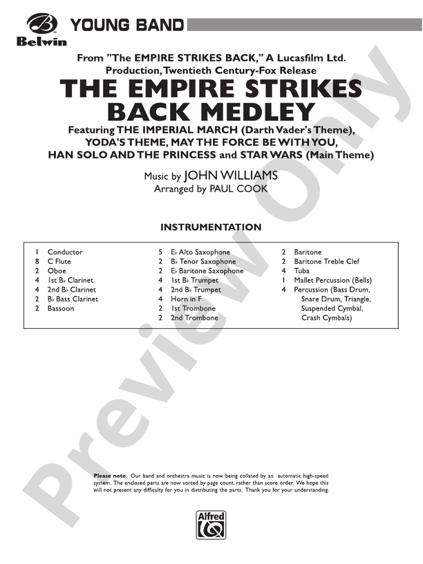 The Empire Strikes Back Medley - Concert Band Conductor Score & Parts (Digital Download)