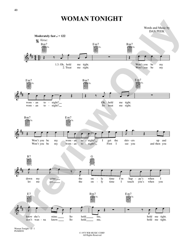 Woman Tonight - Interm./Easy Guitar TAB (Digital Download)
