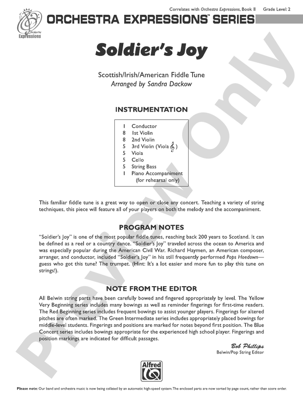 Soldier's Joy - String Orchestra Conductor Score & Parts (Digital Download)