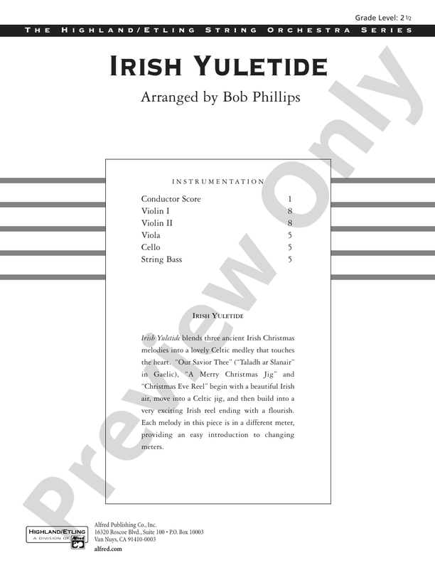 Irish Yuletide – String Orchestra Conductor Score & Parts (Digital Download)