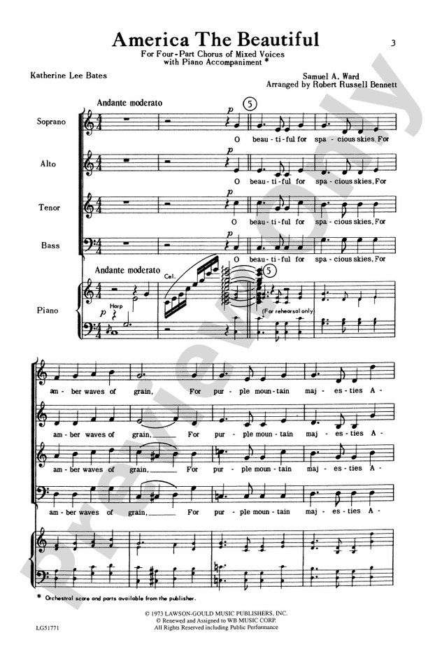 America, the Beautiful - Arr. Robert Russell Bennett - SATB Choral Octavo (Digital Download)