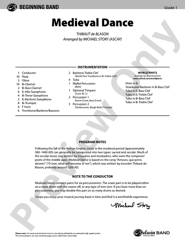 Medieval Dance - Concert Band Conductor Score & Parts (Digital Download)