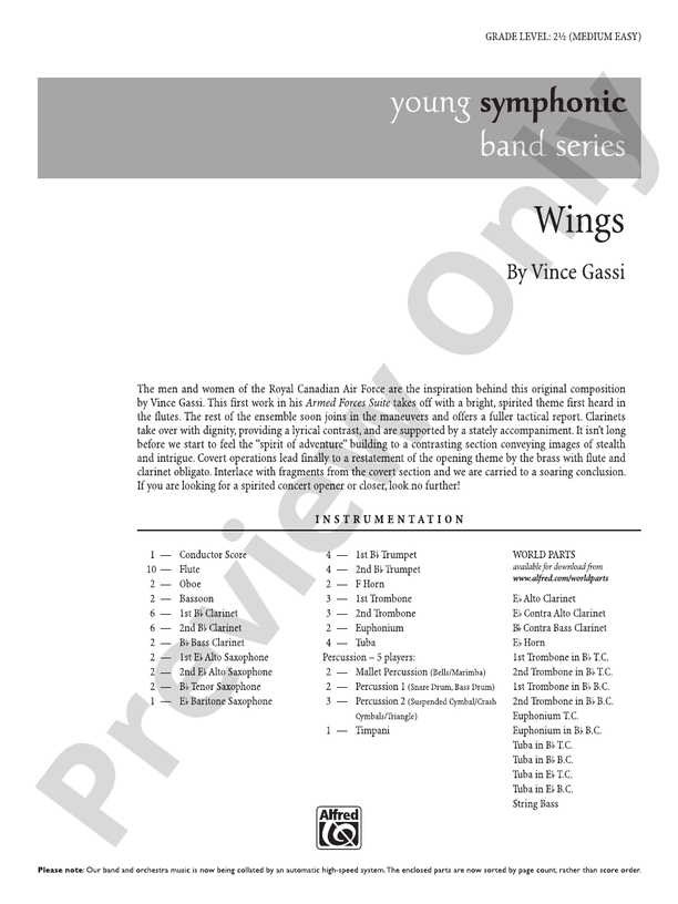 Wings - Concert Band Conductor Score & Parts (Digital Download)
