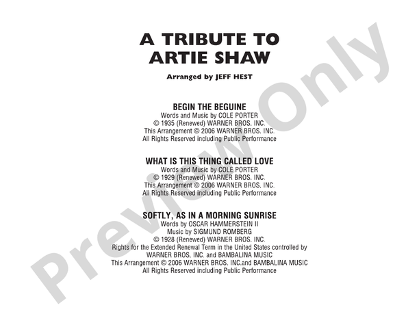 A Tribute to Artie Shaw - Jazz Ensemble Conductor Score & Parts(Digital Download)