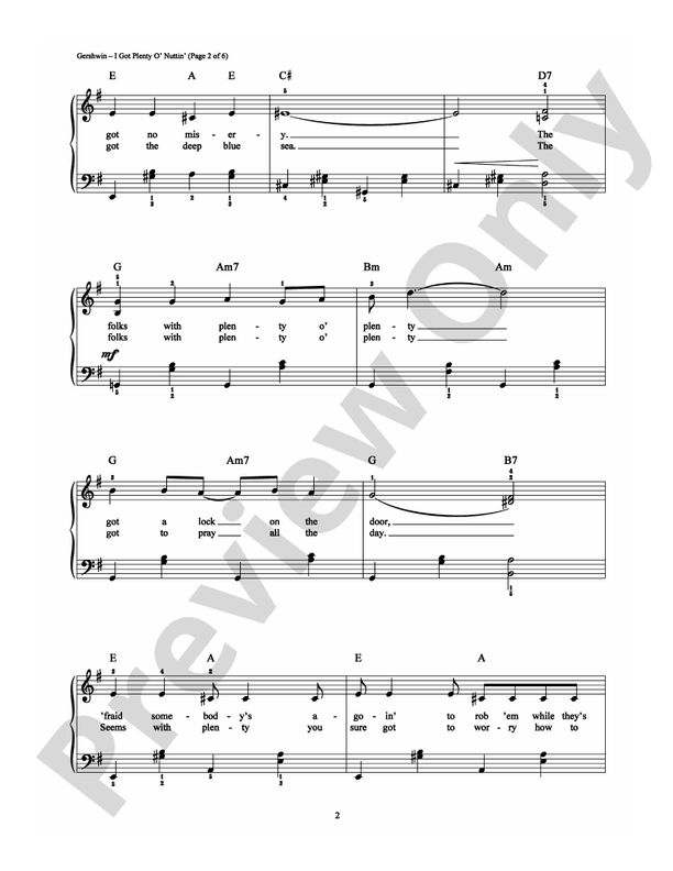 I Got Plenty o' Nuttin' - Arr. Dan Coates - Easy Piano (Digital Download)