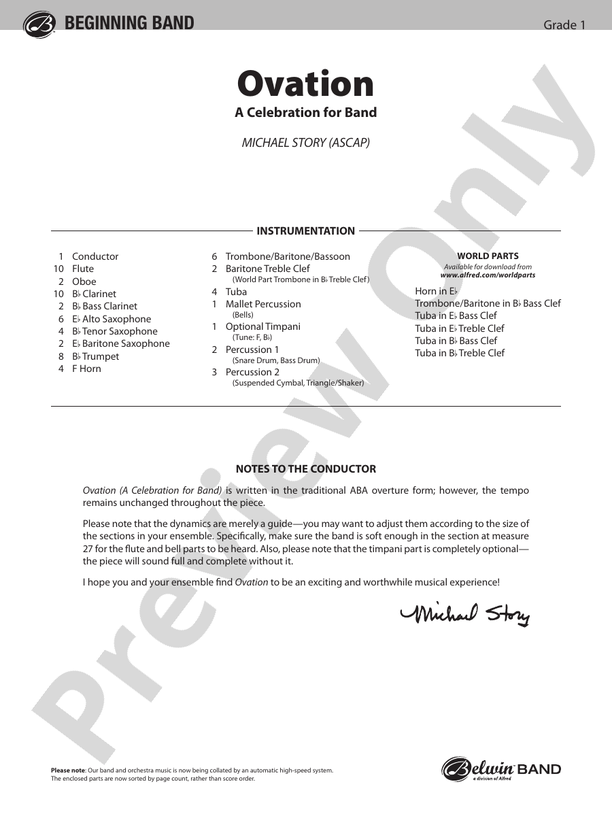 Ovation - Concert Band Conductor Score & Parts (Digital Download)