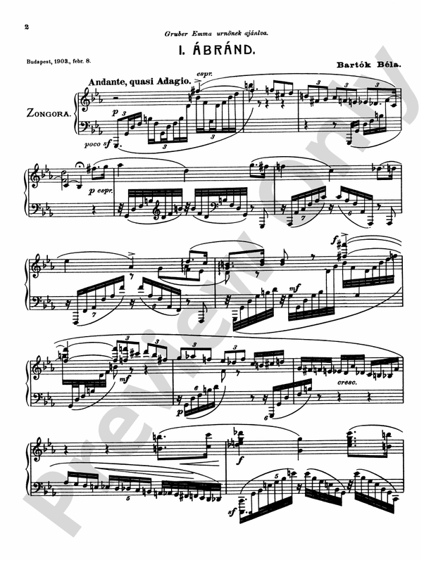 Bartok - Two Fantasies (Gmunden 1903) - Piano Solo (Digital Download)