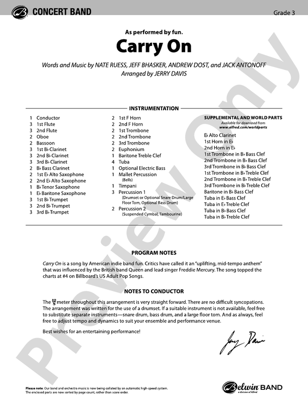 Carry On - Concert Band Conductor Score & Parts (Digital Download)