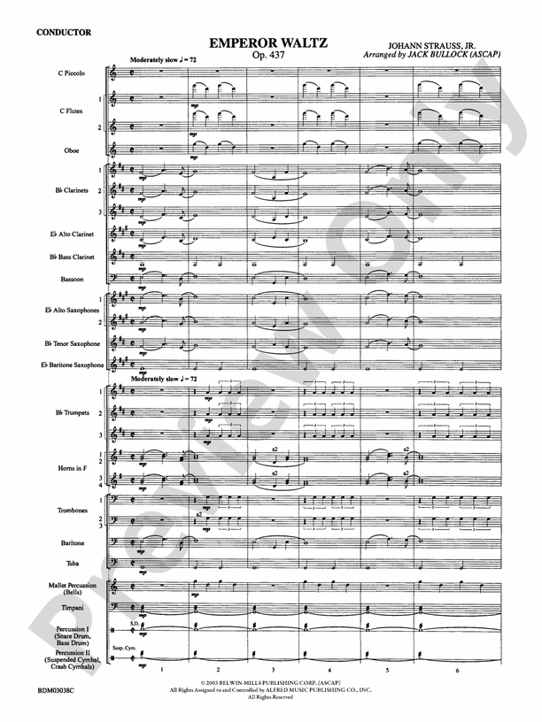 Emperor Waltz, Op. 437 - Concert Band Conductor Score & Parts (Digital Download)