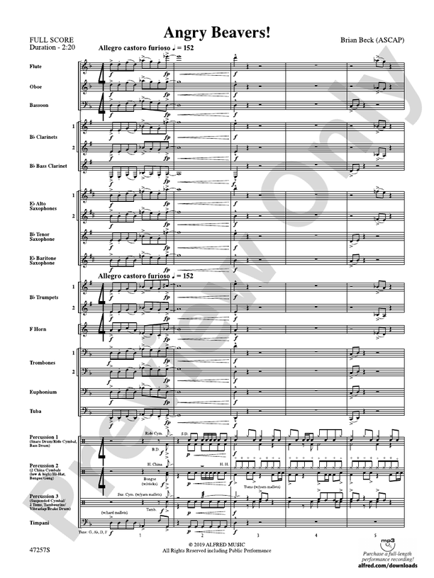 Angry Beavers! - Concert Band Conductor Score & Parts (Digital Download)