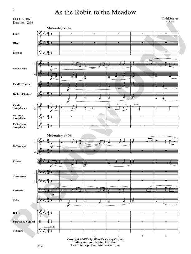As the Robin to the Meadow - Concert Band Conductor Score & Parts (Digital Download)