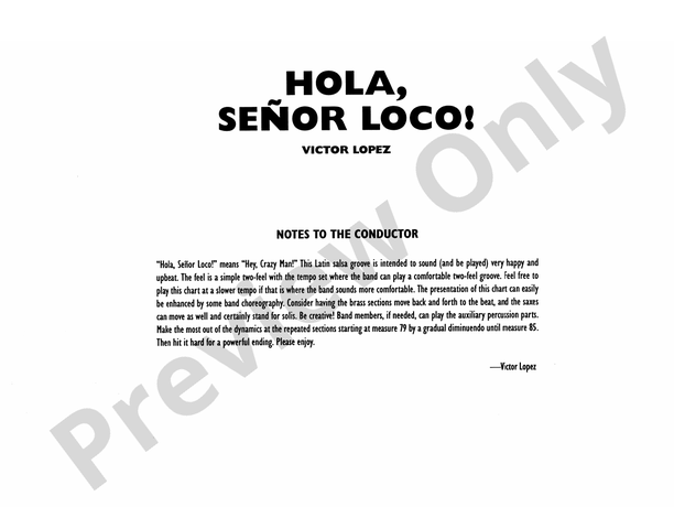 Hola, Senor Loco! - Jazz Ensemble Conductor Score & Parts (Digital Download)