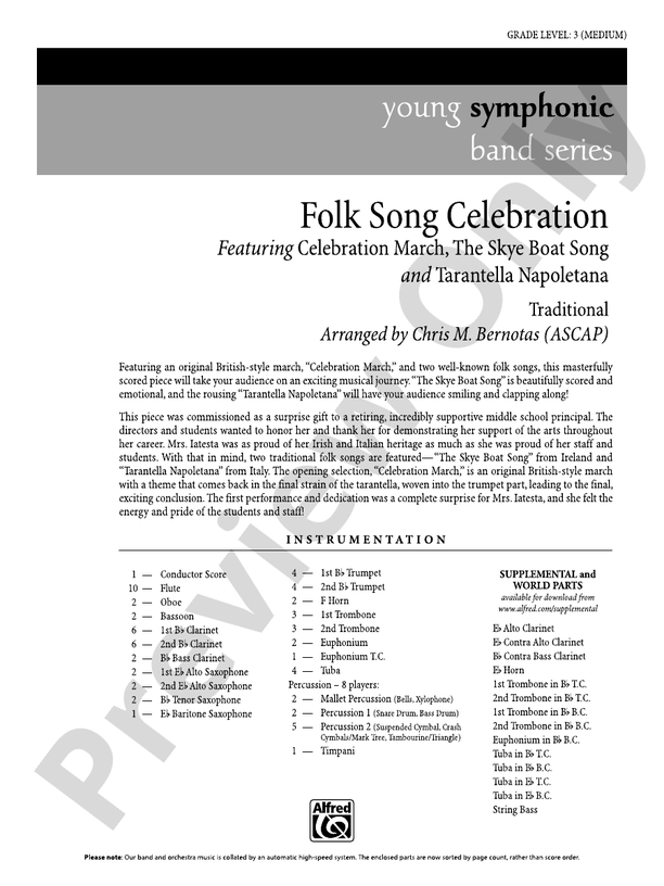 Folk Song Celebration - Concert Band Conductor Score & Parts (Digital Download)