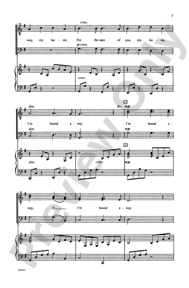 I'm Bound Away – TTB Choral Octavo - Digital Sheet Music Download (Digital Download)