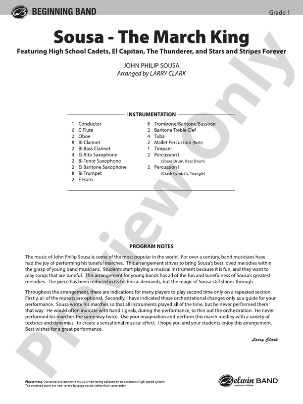 Sousa - The March King - Concert Band Conductor Score & Parts (Digital Download)
