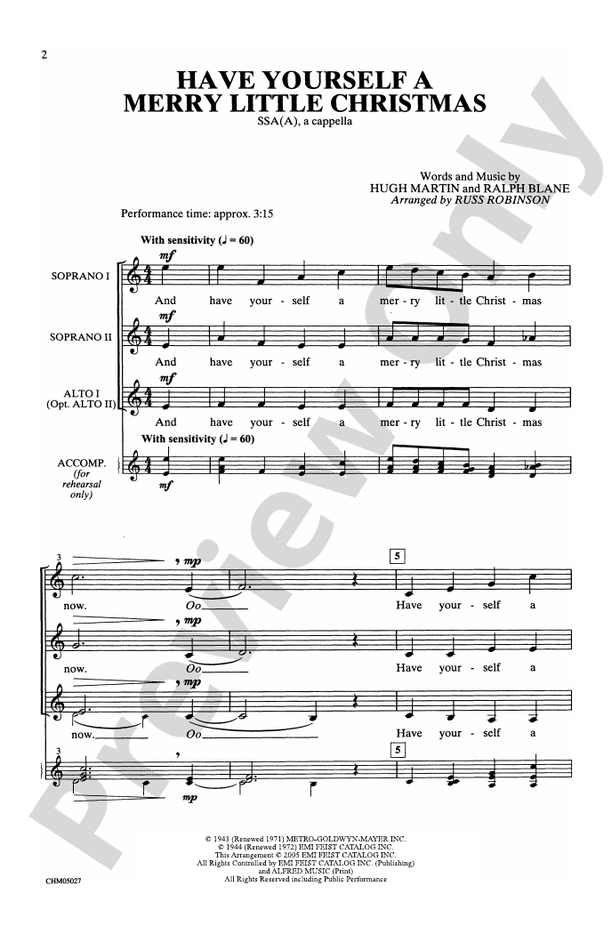 Have Yourself a Merry Little Christmas - SSA(A), a cappella Choral Octavo (Digital Download)