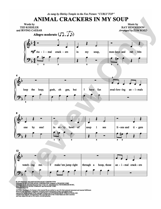 Animal Crackers In My Soup - Arr. Tom Roed - Easy Piano (Digital Download)