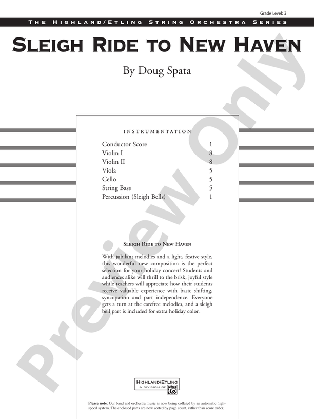 Sleigh Ride to New Haven – String Orchestra Conductor Score & Parts (Digital Download)