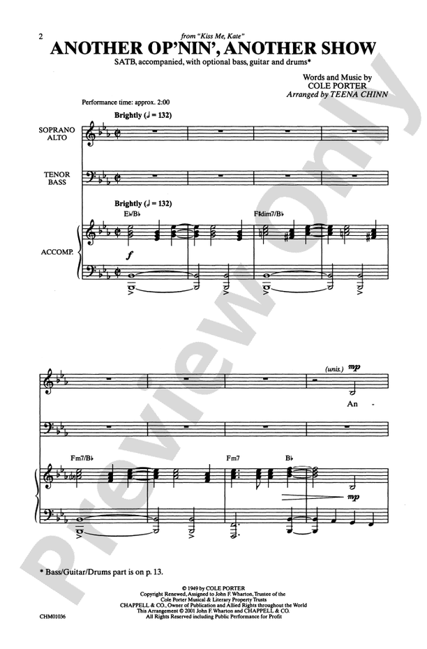 Another Op'nin', Another Show (from Kiss Me, Kate) – SATB Choral Octavo (Digital Download)