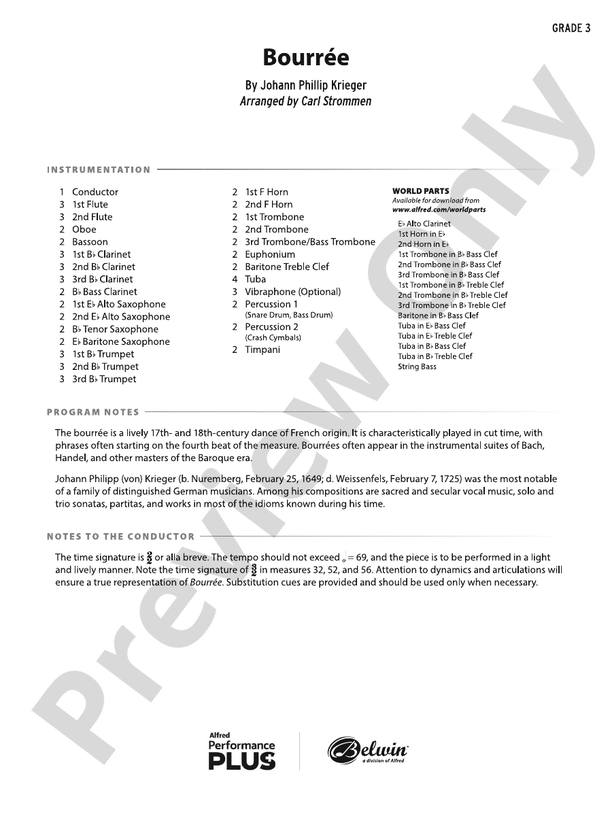 Bourree - Concert Band Conductor Score & Parts (Digital Download)