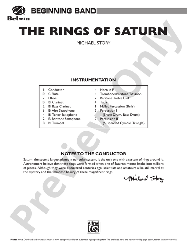 The Rings of Saturn - Concert Band Conductor Score & Parts (Digital Download)